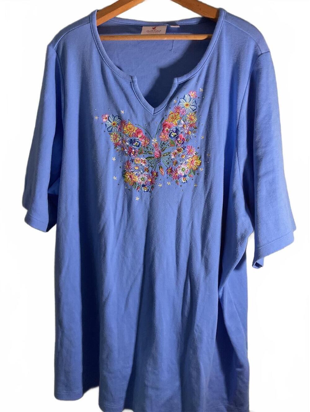 Quacker Factory Blue Butterfly Floral Graphic Tunic Top Size 3X